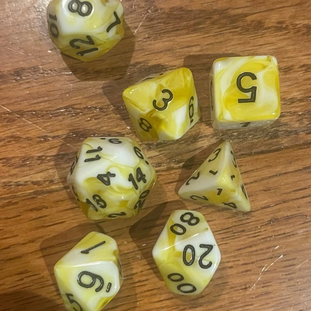 Yellow Swirl Polyhedral Dice 7 Piece Set